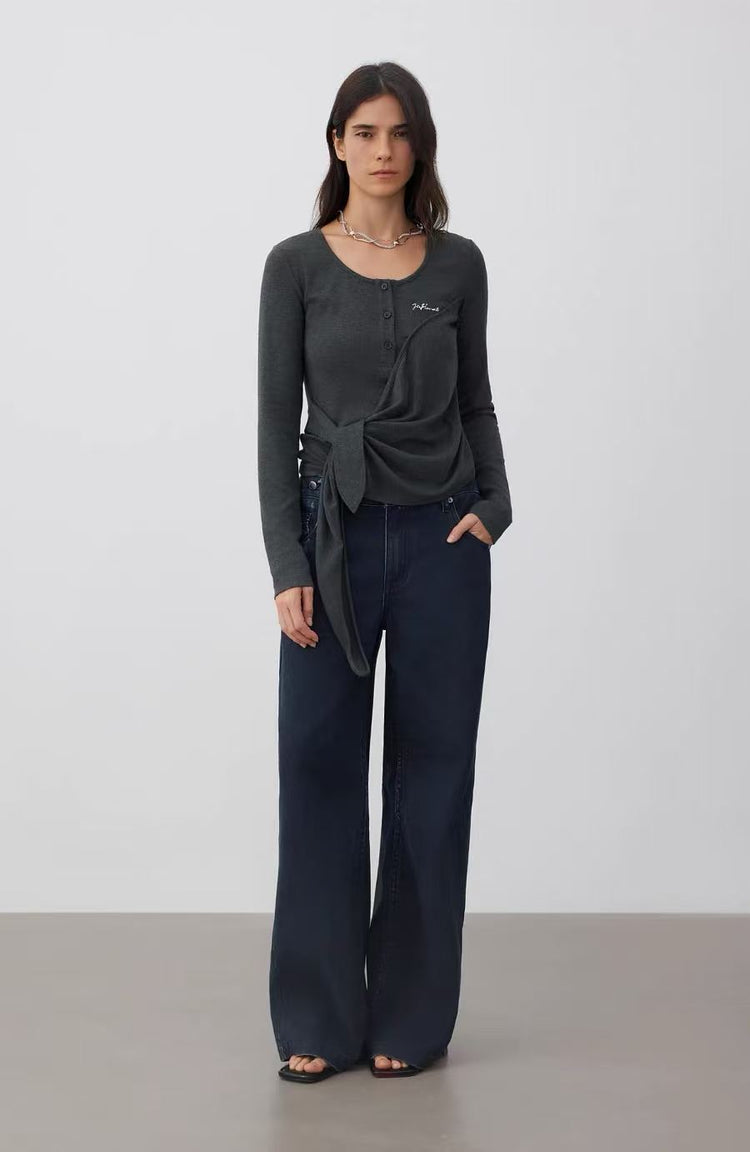 Henley Wrap Long-Sleeve Top