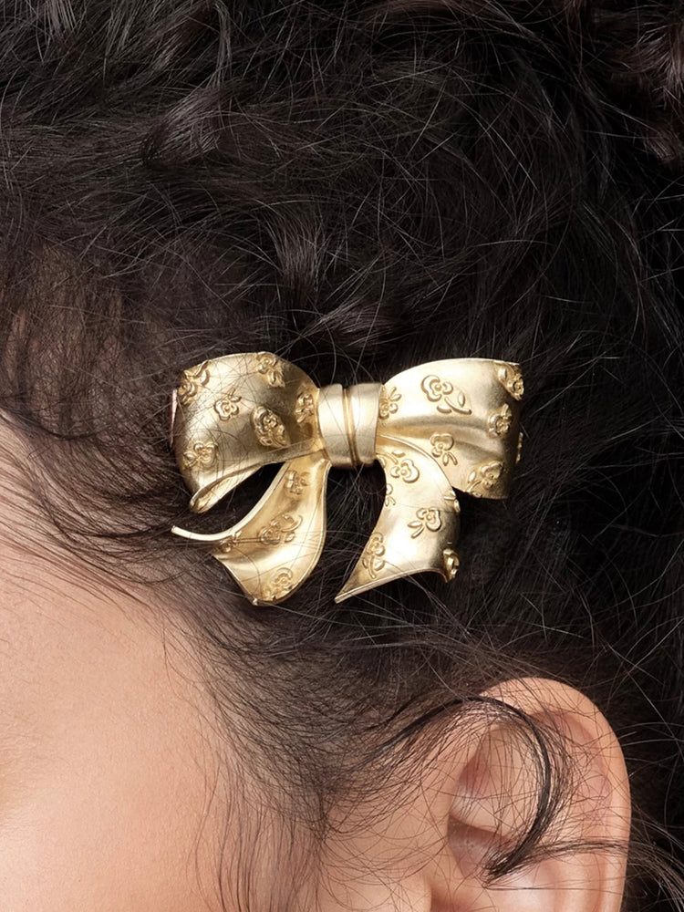 YVMIN X SHUSHUTONG / Embossed Floral Bow Hair Clip