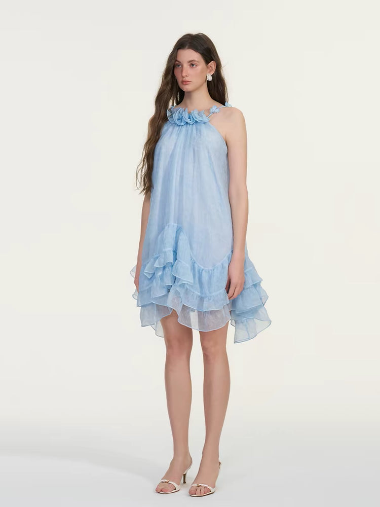 Flowers A-Line Halter Dress