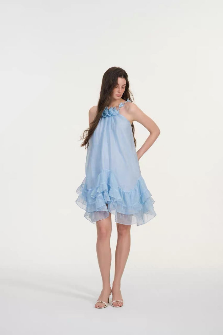 Flowers A-Line Halter Dress