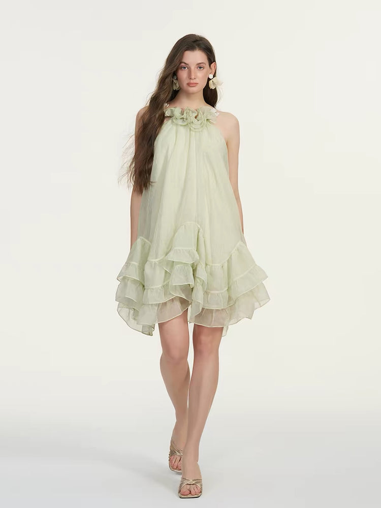 Flowers A-Line Halter Dress