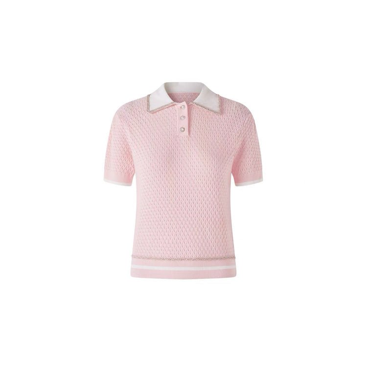 Jacquard Knit Polo Short-Sleeve Top