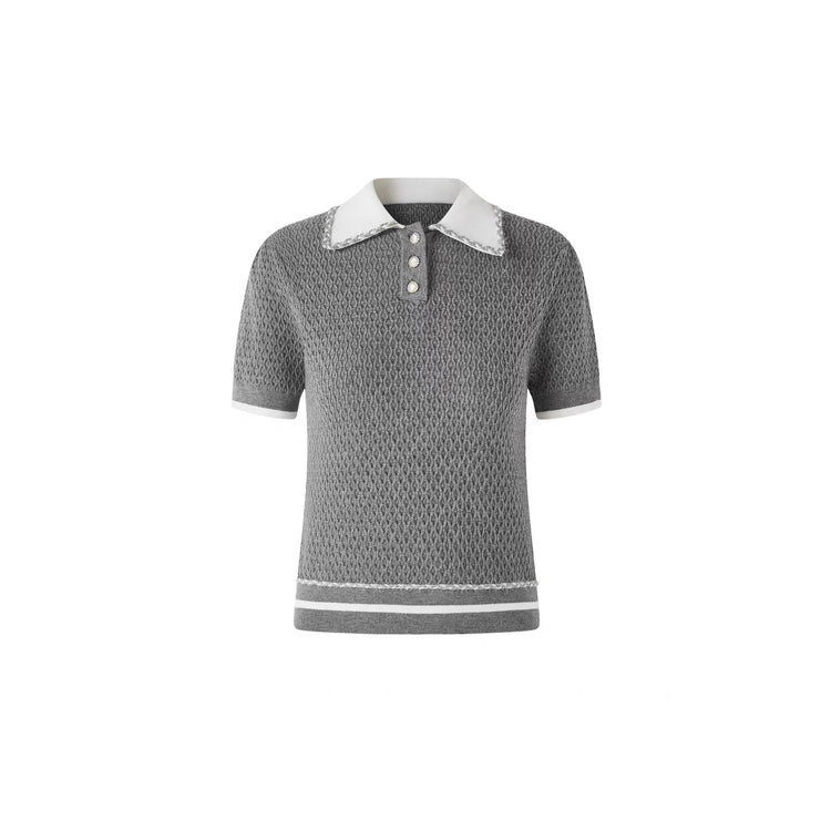 Jacquard Knit Polo Short-Sleeve Top