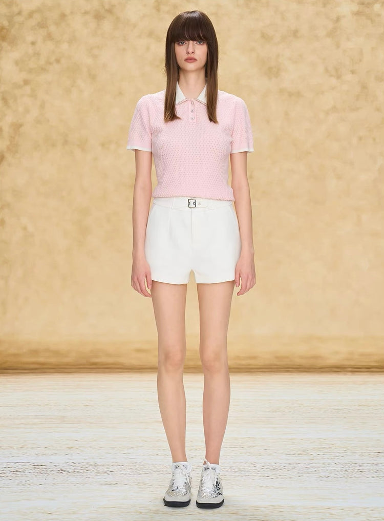 Jacquard Knit Polo Short-Sleeve Top