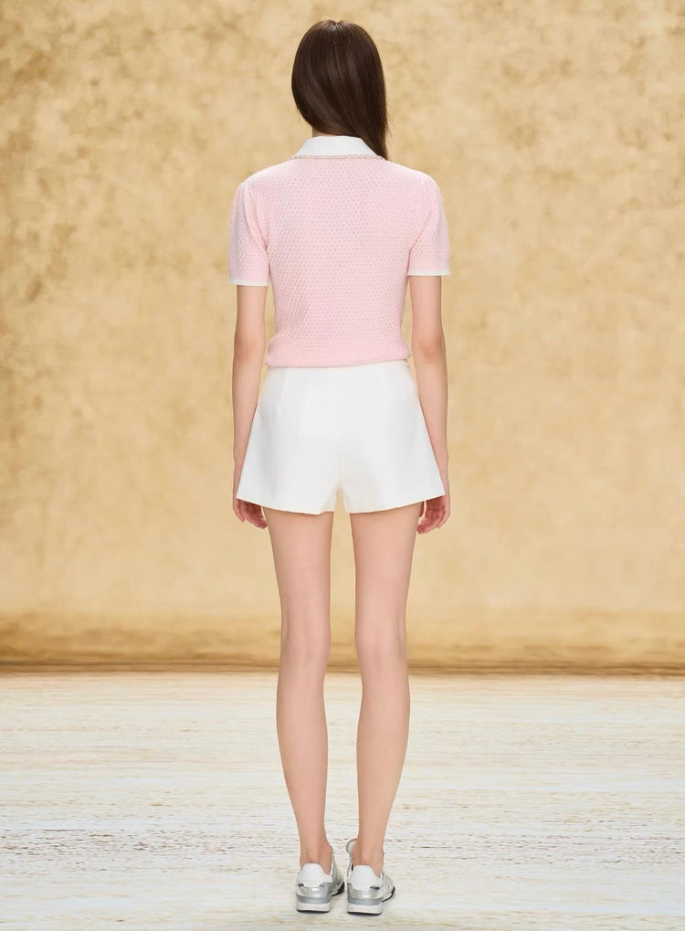 Jacquard Knit Polo Short-Sleeve Top