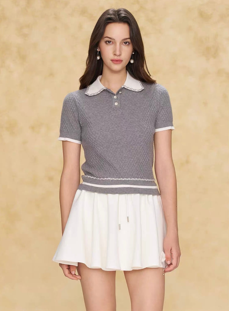 Jacquard Knit Polo Short-Sleeve Top