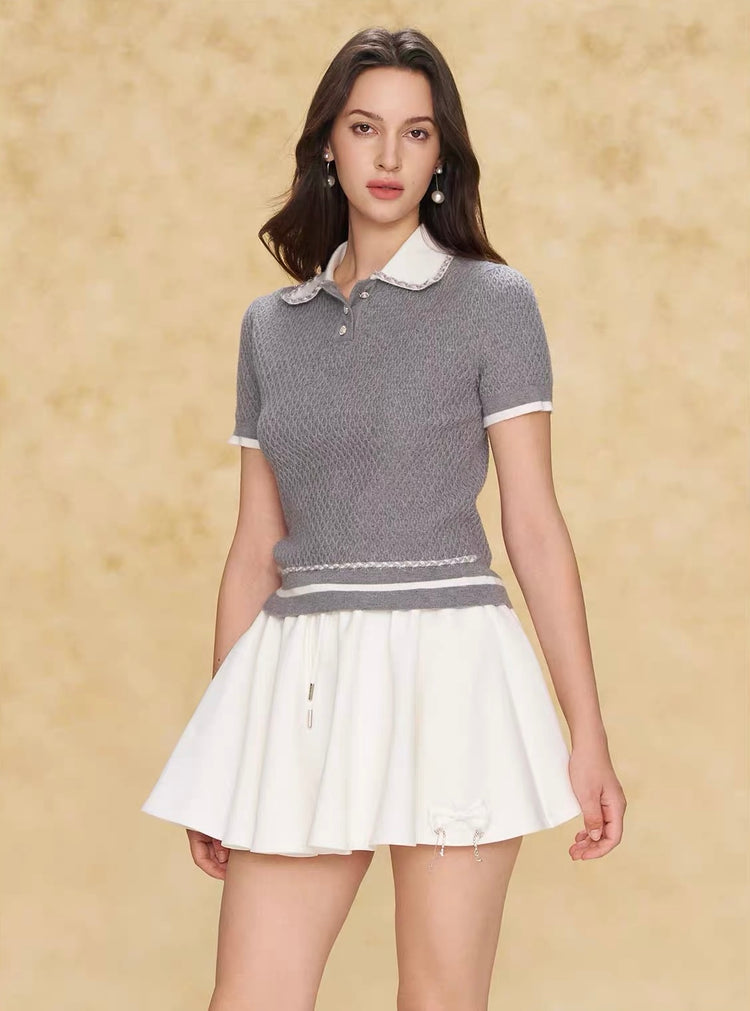 Jacquard Knit Polo Short-Sleeve Top