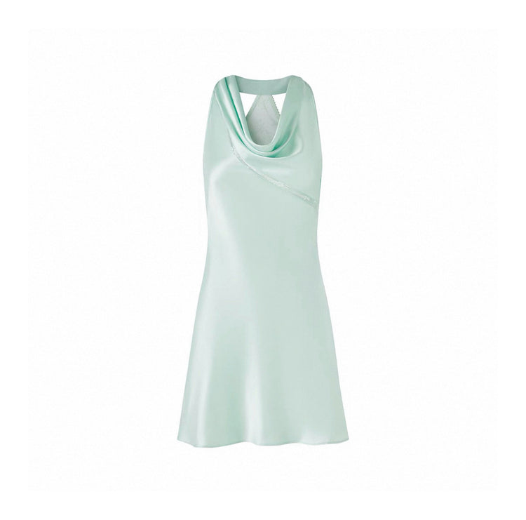 Acetate-Blend Lace-Panel Halter Dress