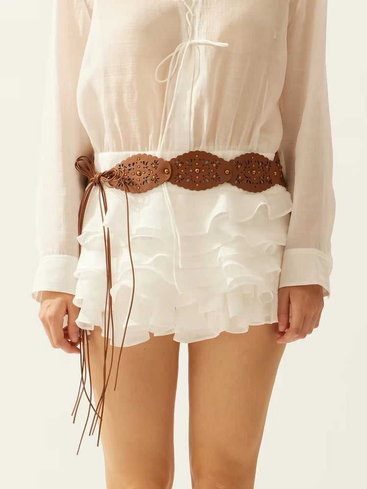 Waves Studded Embossed Fringe Belt