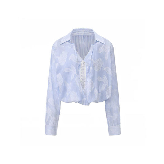 Jacquard Lace-Panel Faux-Layered Shirt