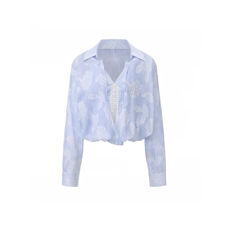 Jacquard Lace-Panel Faux-Layered Shirt