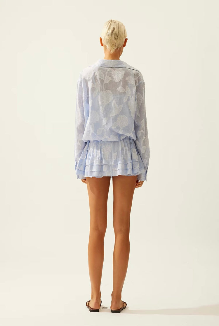 Jacquard Lace-Panel Faux-Layered Shirt
