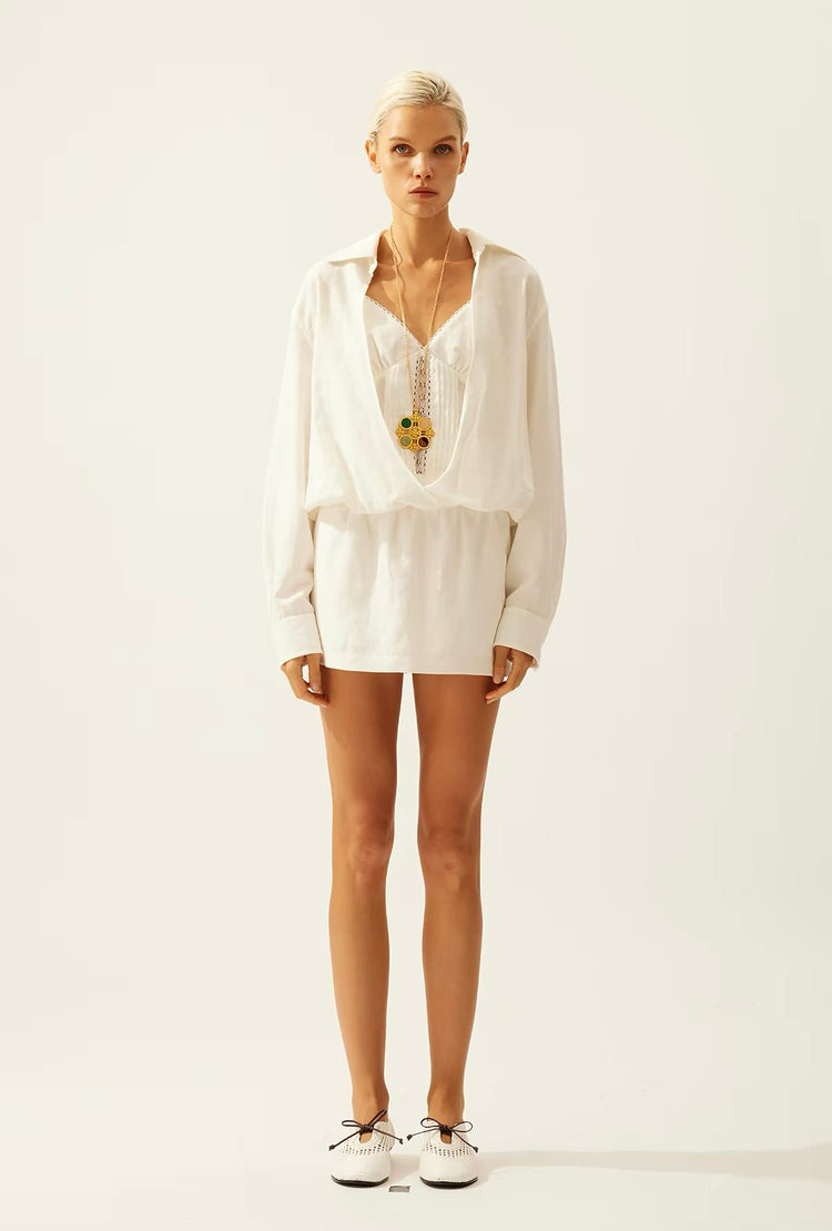 Jacquard Lace-Panel Faux-Layered Shirt