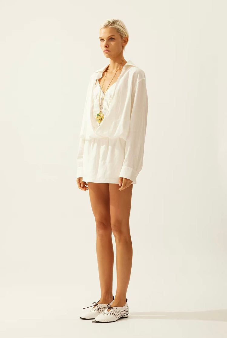 Jacquard Lace-Panel Faux-Layered Shirt