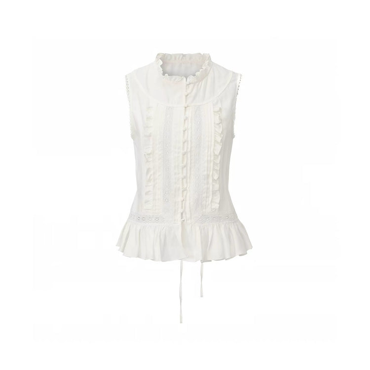 Jacquard Lace-Panel Sleeveless Shirt