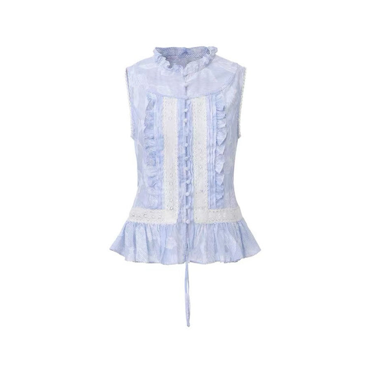 Jacquard Lace-Panel Sleeveless Shirt