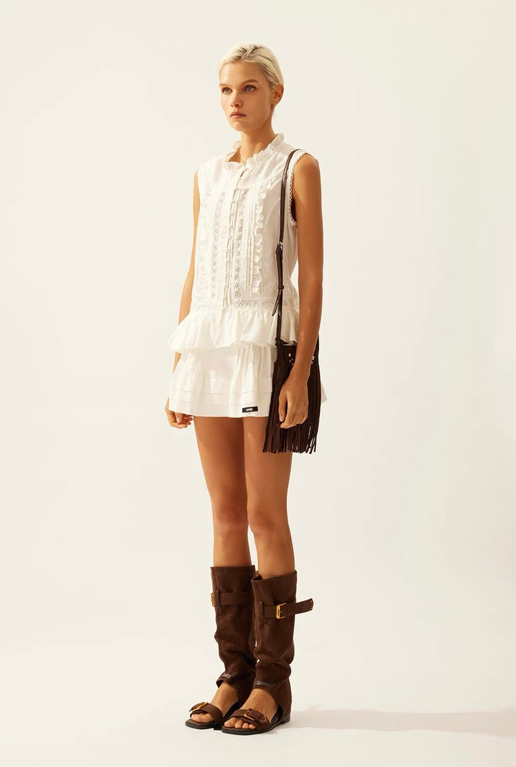 Jacquard Lace Puffy Mini Skirt