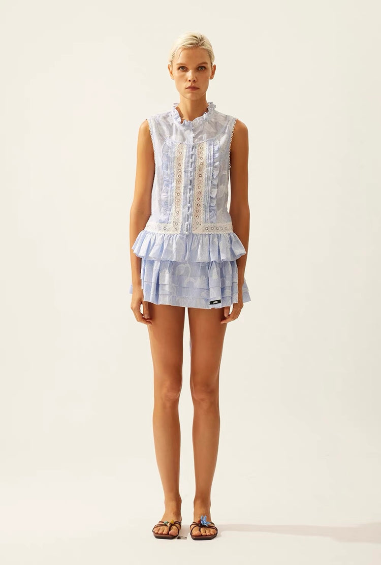 Jacquard Lace Puffy Mini Skirt