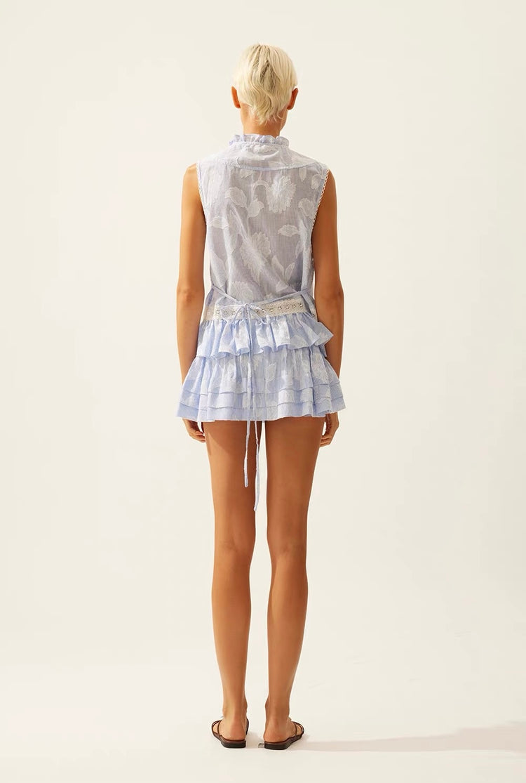 Jacquard Lace Puffy Mini Skirt