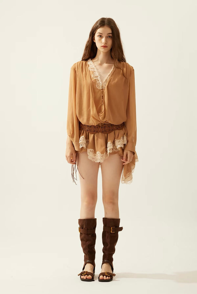 V-Neck Lace-Panel Dress