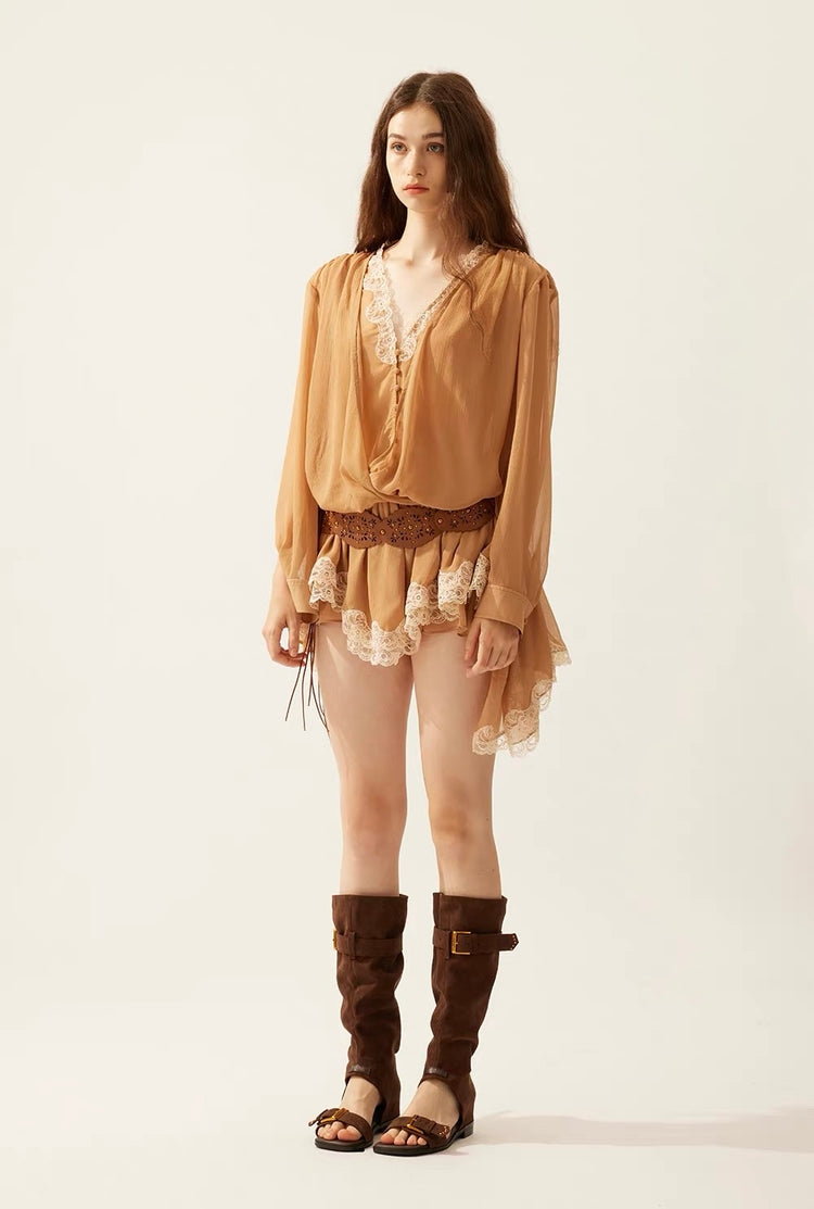 V-Neck Lace-Panel Dress