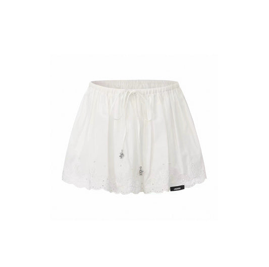 Grape Charm Lace-Embroidered Mini Skirt