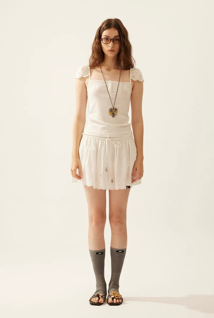Grape Charm Lace-Embroidered Mini Skirt
