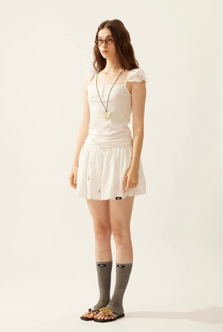Grape Charm Lace-Embroidered Mini Skirt