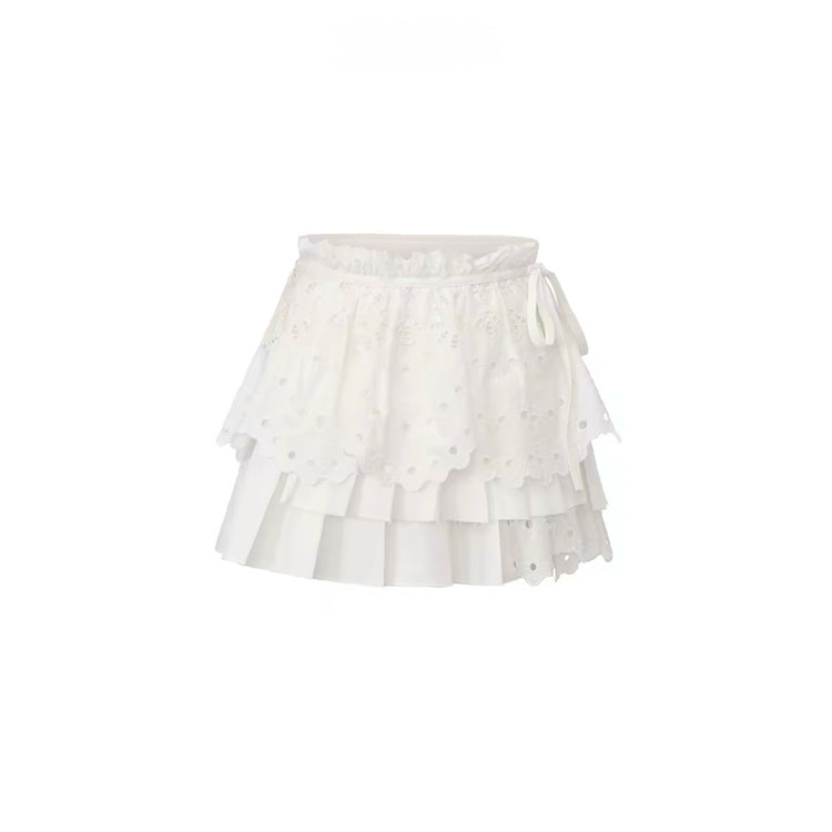 Deconstructed Cutout Embroidered Pleated Skirt