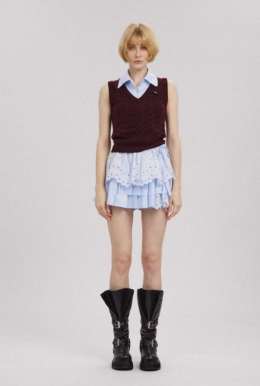 Deconstructed Cutout Embroidered Pleated Skirt