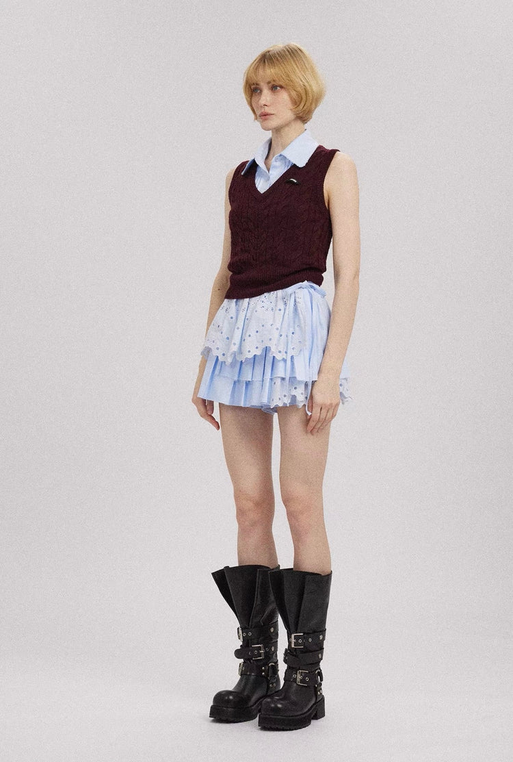 Deconstructed Cutout Embroidered Pleated Skirt
