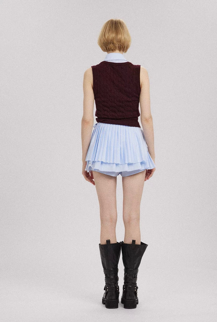 Deconstructed Cutout Embroidered Pleated Skirt