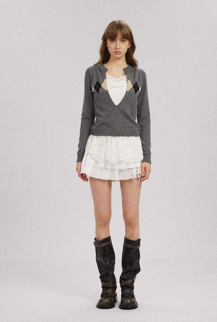 Deconstructed Cutout Embroidered Pleated Skirt