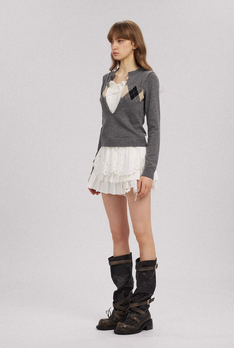 Deconstructed Cutout Embroidered Pleated Skirt