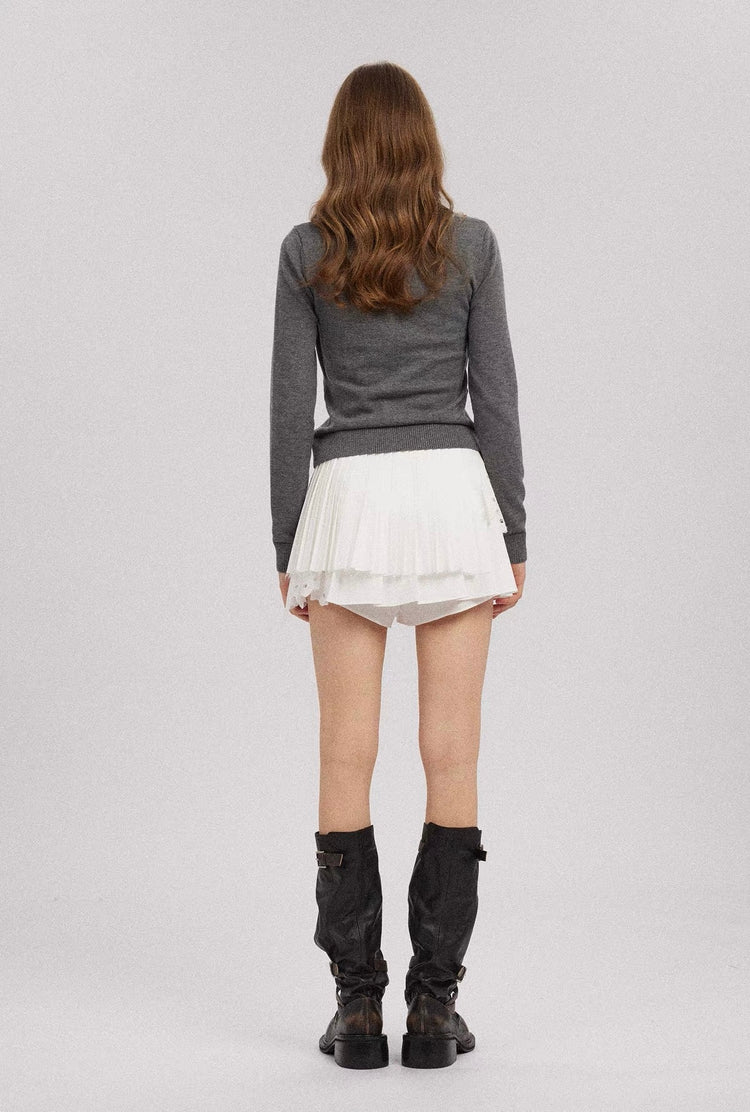 Deconstructed Cutout Embroidered Pleated Skirt
