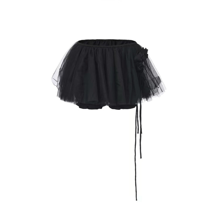 Handcrafted Rose Tulle Puffy Mini Skirt