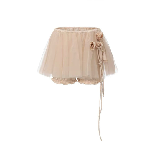 Handcrafted Rose Tulle Puffy Mini Skirt