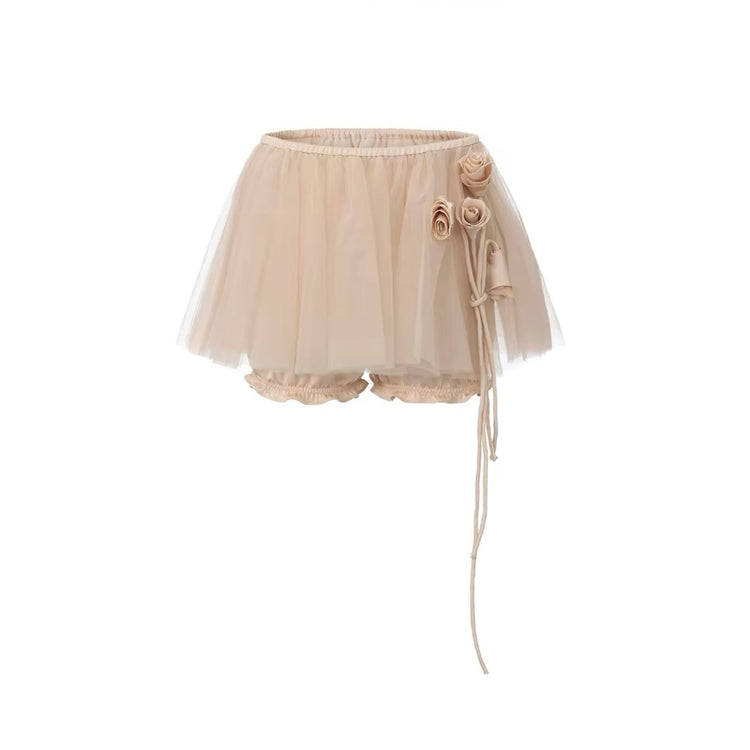 Handcrafted Rose Tulle Puffy Mini Skirt