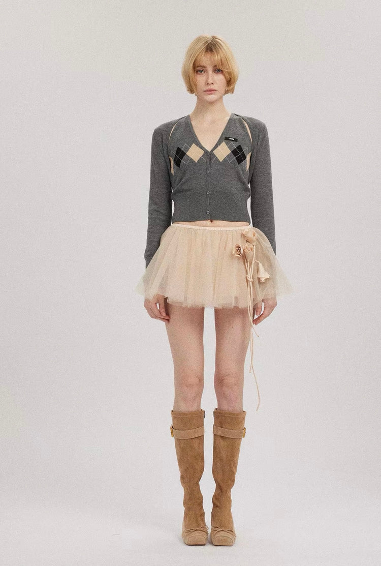 Handcrafted Rose Tulle Puffy Mini Skirt