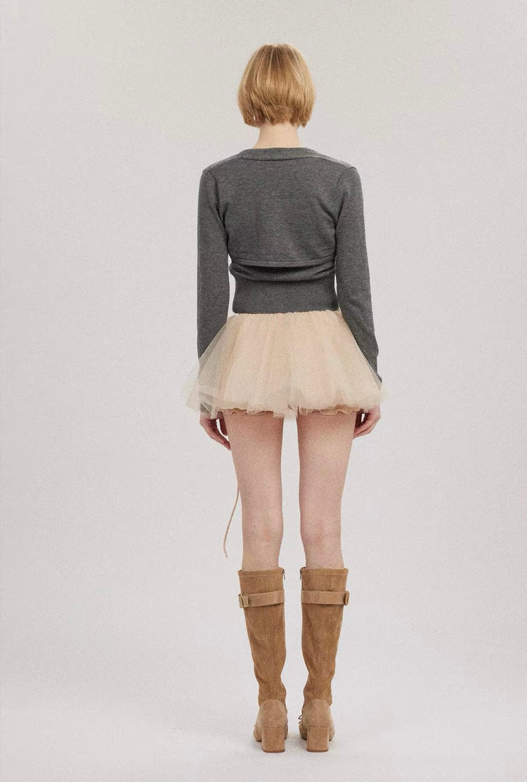 Handcrafted Rose Tulle Puffy Mini Skirt