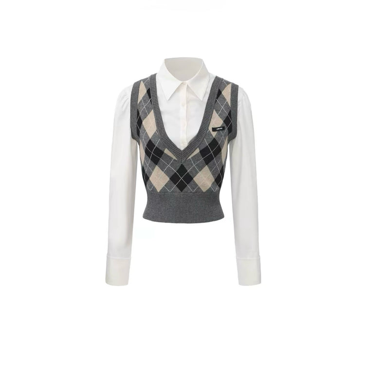 Layered Diamond Knit Tank Shirt