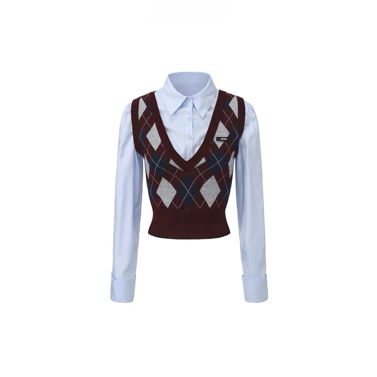 Layered Diamond Knit Tank Shirt