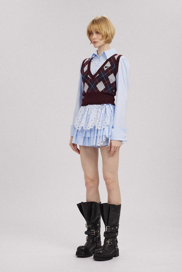 Layered Diamond Knit Tank Shirt