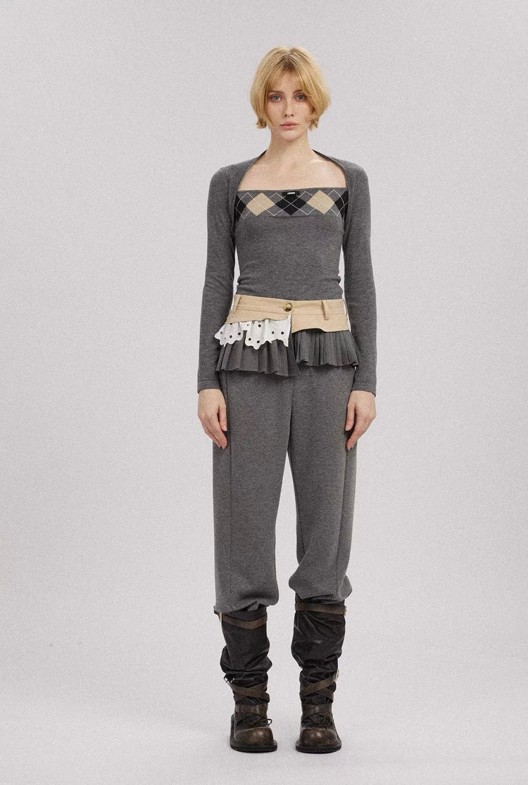Faux-Layered Diamond Square-Neck Knit Top