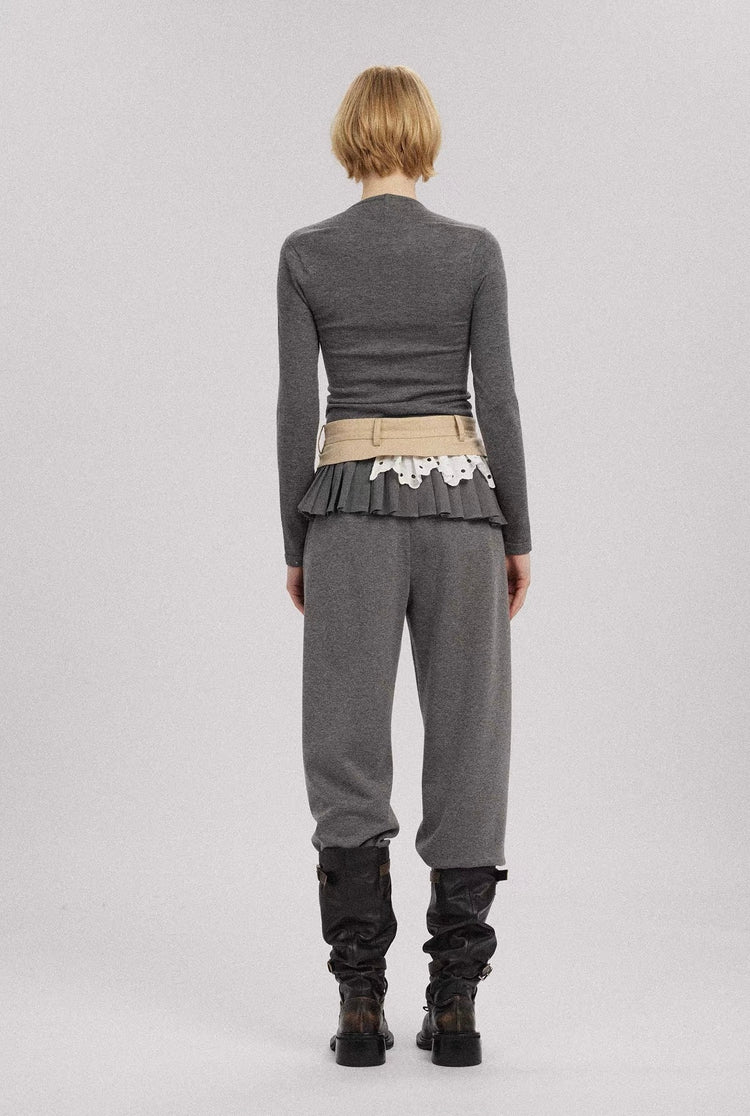Faux-Layered Diamond Square-Neck Knit Top