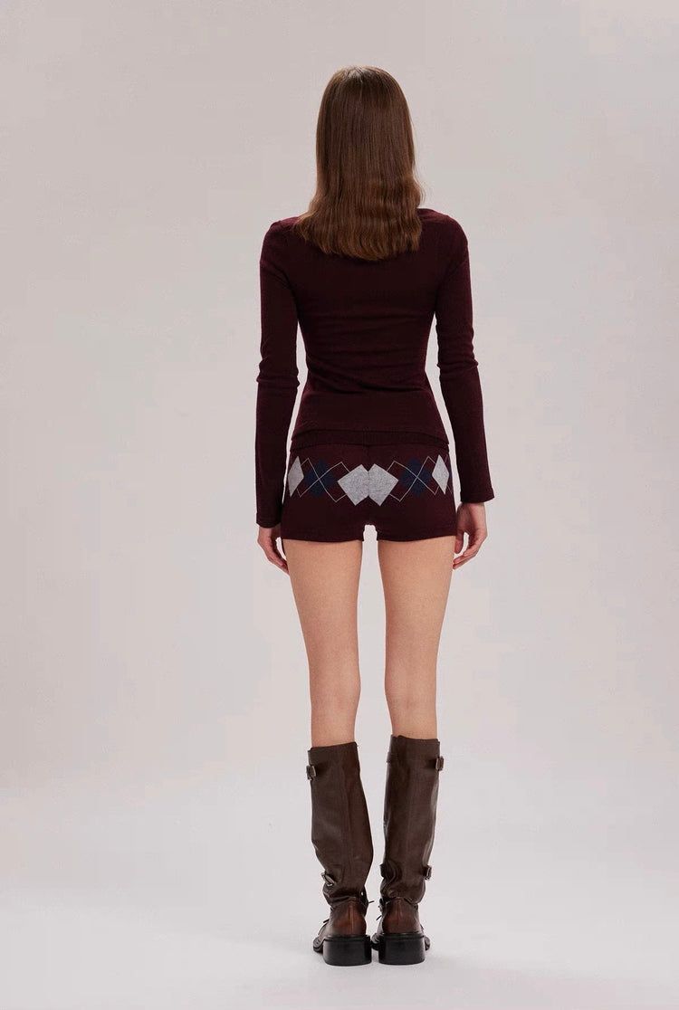 Faux-Layered Diamond Square-Neck Knit Top