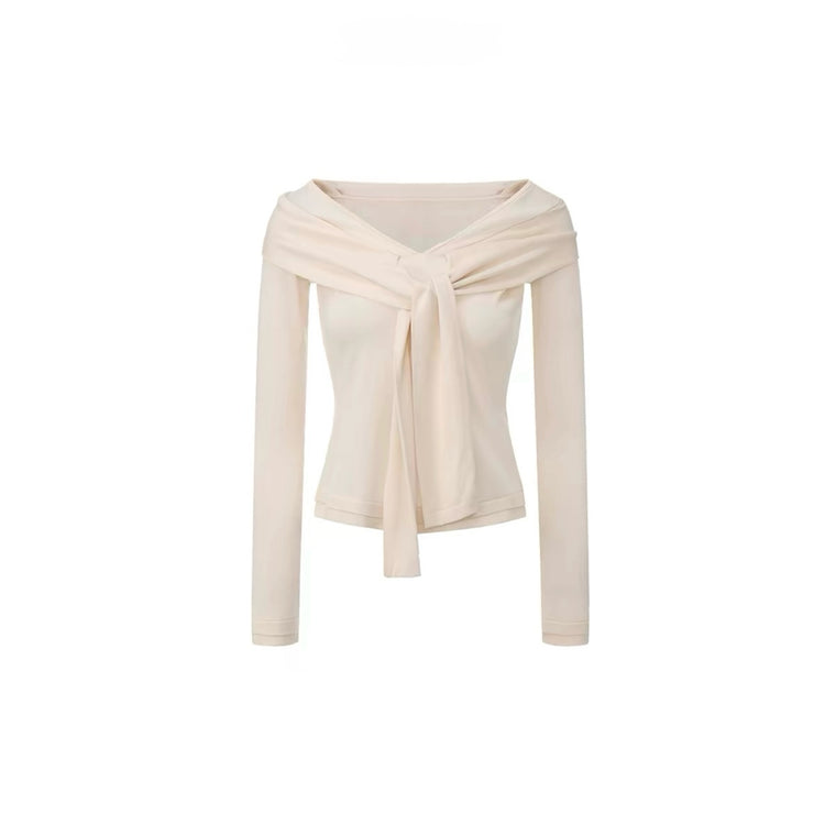 Off-Shoulder Lace-Up Fitted Knit Top