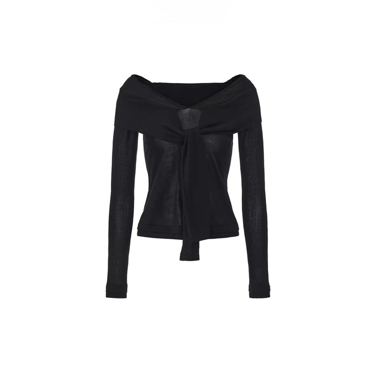 Off-Shoulder Lace-Up Fitted Knit Top