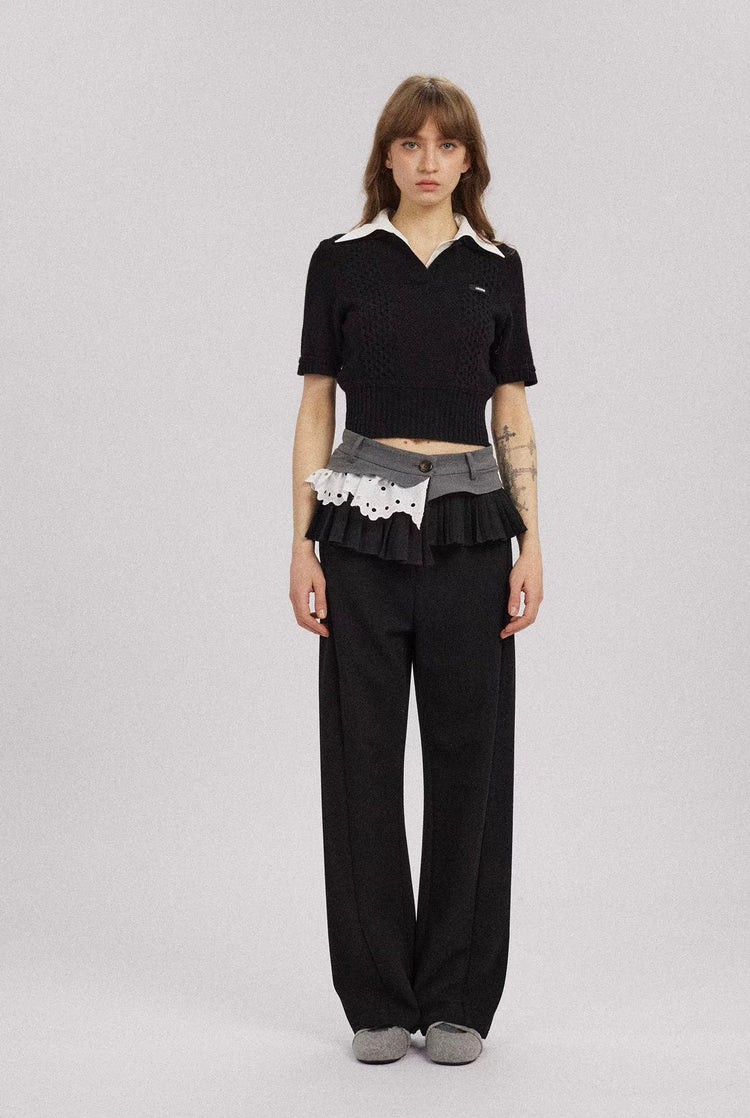 White Shirt-Collar Statement Knit Top