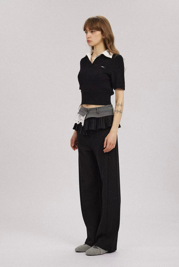 White Shirt-Collar Statement Knit Top
